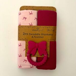 NEW Baby Blankets & Teething Ring Set Ribbon Bows & Solid | DreamGro